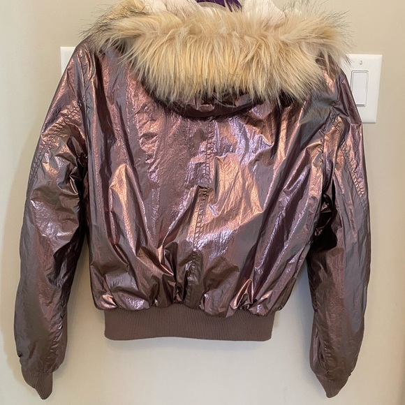 Ramy Brook Julian Reversible Jacket Faux Fur& Rose Gold Metallic Bomber Small - Picture 12 of 14
